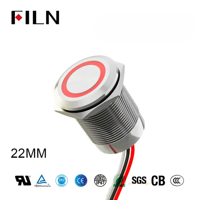 Buton tactil SPST 22mm inox, LED rosu/verde, NO, 12-24V DC, 0.2A, IP67, cu revenire [2]