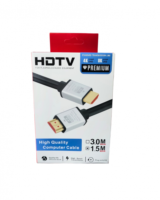 Cablu HDTV 2.0, High-Speed, 4K/8K, negru/argintiu, tata-tata, aurit, 1.5m [1]