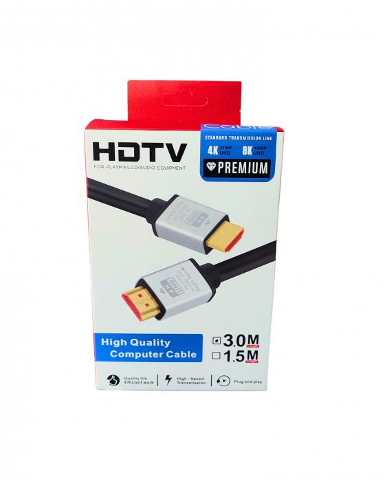 Cablu HDTV 2.0, High-Speed, 4K/8K, negru/argintiu, tata-tata, aurit, 3m [1]