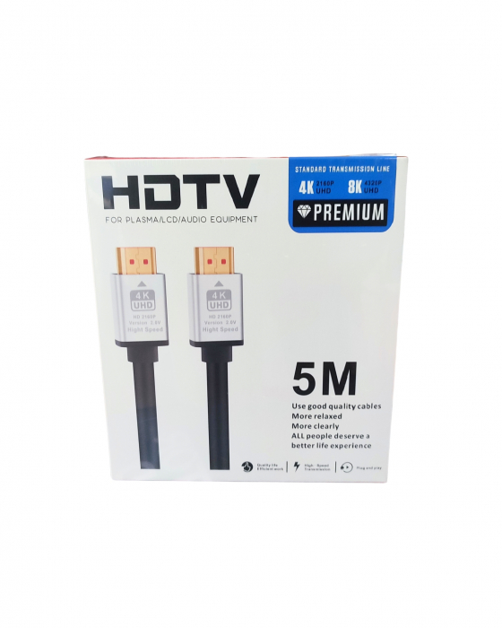 Cablu HDTV 2.0, High-Speed, 4K/8K, negru/argintiu, tata-tata, aurit, 5m [1]