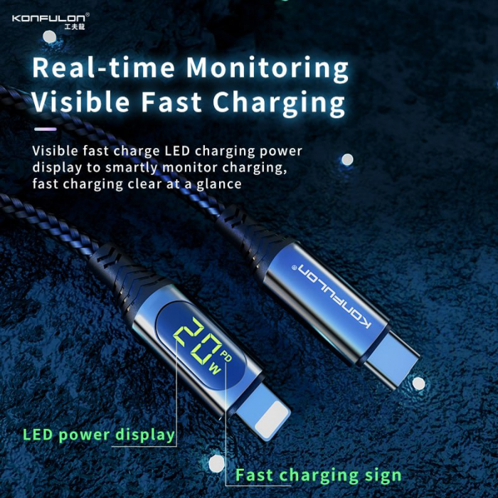 Cablu incarcare telefon 20W PD, Type C - Lightning, 1 m, negru, LCD Display DC41-B [2]