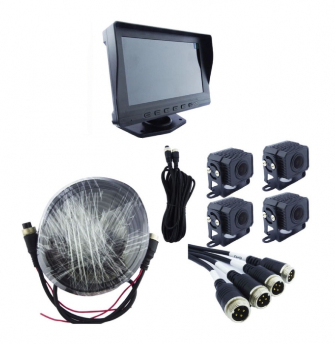 Kit marsarier cu 4 camere HD si display touch de 7", IR, 170°, IP67,  camera marsarier, camioane, autocare, RV(rulote) [2]