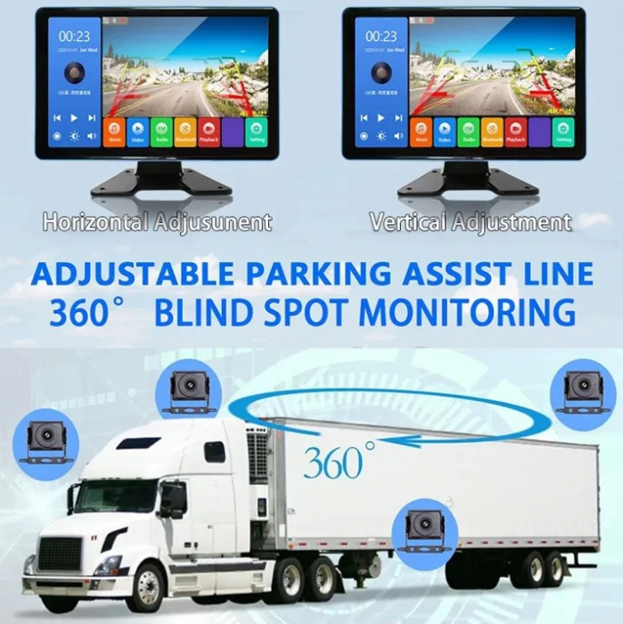 Kit DVR auto cu 4 camere 1080P, monitor touch 10.1 inch, 170°, IR, IP67, camioane, autocare, RV(rulote) [6]