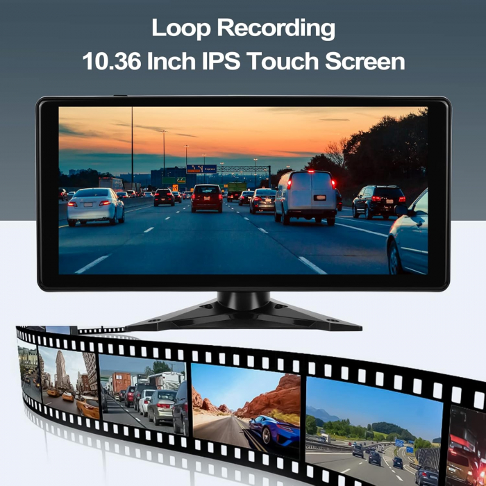Kit sistem securitate auto cu 4 camere HD si display touch de 10.36", IR, 178°, IP67, camera marsarier, camioane, autocare, RV(rulote) [6]