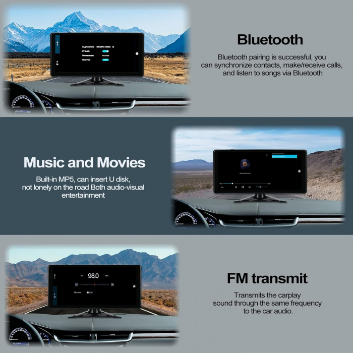 Kit sistem securitate auto cu 4 camere HD si display touch de 10.36", IR, 178°, IP67, camera marsarier, camioane, autocare, RV(rulote) [4]