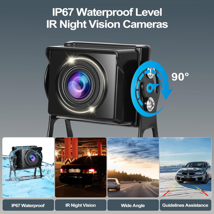 Kit sistem securitate auto cu 4 camere HD si display touch de 10.36", IR, 178°, IP67, camera marsarier, camioane, autocare, RV(rulote) [7]