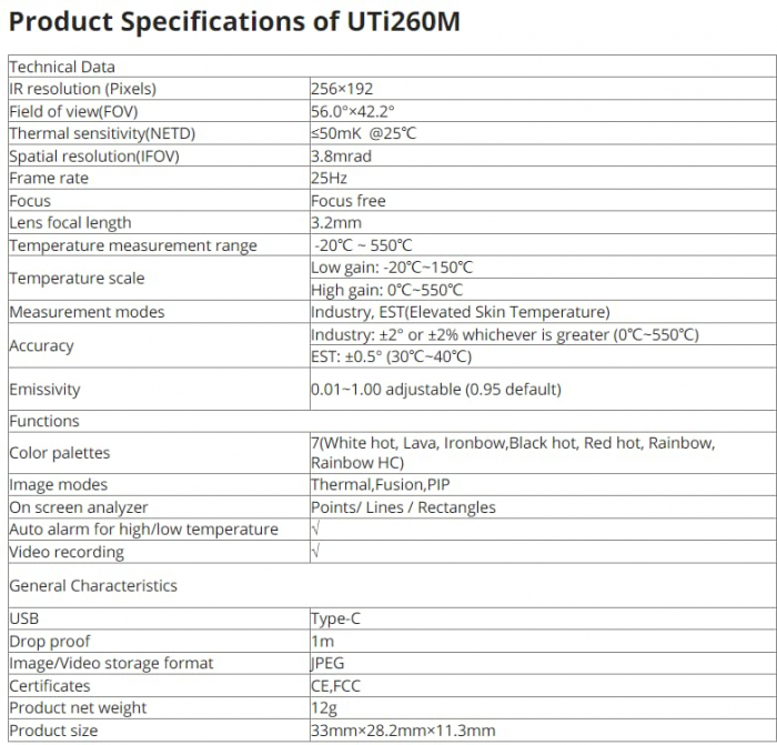 Camera termica UTi260M pentru telefon Android USB-C, 256x192, -20°C-550°C, aplicatie mobila, UNI-T [8]