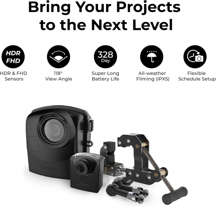 Kit camera constructii Brinno BCC2000, Time-Lapse, Full HD, HDR, IPX5, autonomie 1 an, interval capturi 0.3s-24h, suport prindere industrial, carcasa rezistenta la intemperii [5]