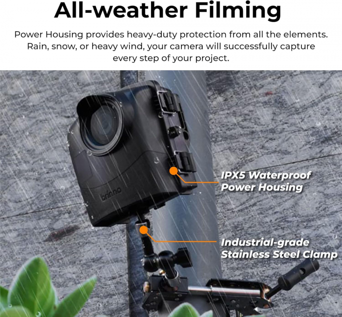 Kit camera constructii Brinno BCC2000, Time-Lapse, Full HD, HDR, IPX5, autonomie 1 an, interval capturi 0.3s-24h, suport prindere industrial, carcasa rezistenta la intemperii [8]