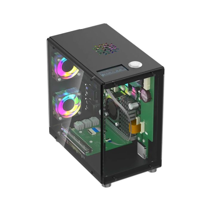 Carcasa mini PC pentru Raspberry Pi 5, ecran OLED 1.3 inch, 3 ventilatoare RGB, slot PCIe M.2 pentru SSD 2230/2242/2260/2280, functie RTC, conectivitate USB HDMI Ethernet [4]
