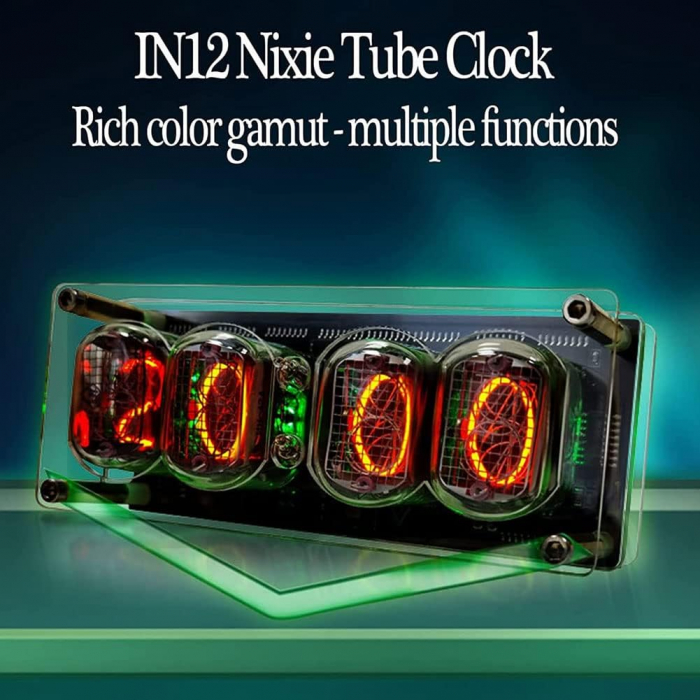 Ceas Nixie cu tuburi IN-12, iluminare RGB in 7 culori, modul DS3231, data, ora, carcasa acril transparent, Micro USB [7]