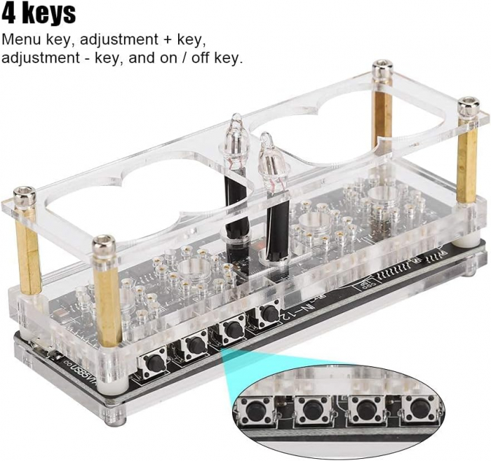 Ceas Nixie cu tuburi IN-12, iluminare RGB in 7 culori, modul DS3231, data, ora, carcasa acril transparent, Micro USB [3]