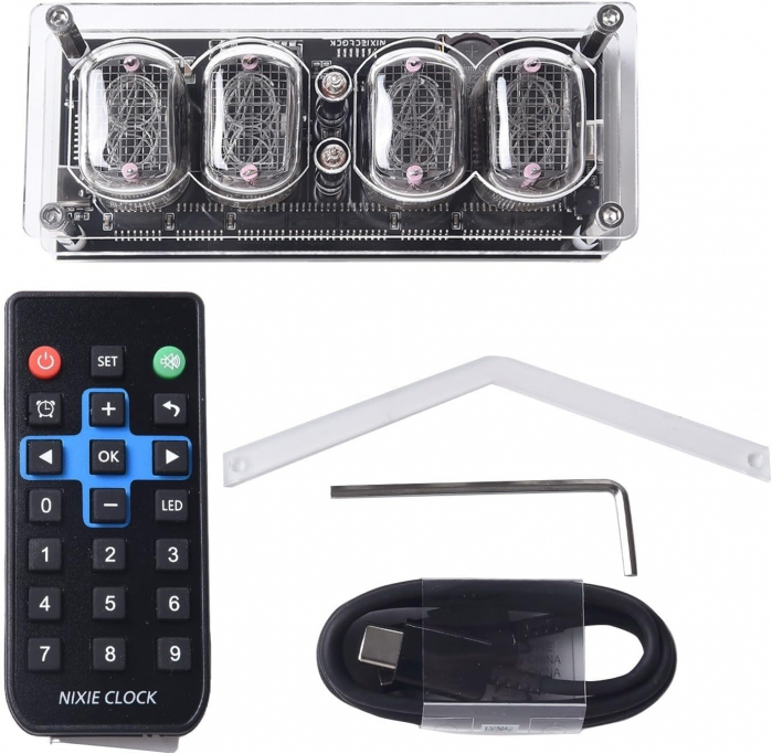 Ceas electronic vintage Nixie cu tuburi IN-12, RGB, telecomanda IR, afisaj ora/data, cronometru, alarma, USB-C [5]