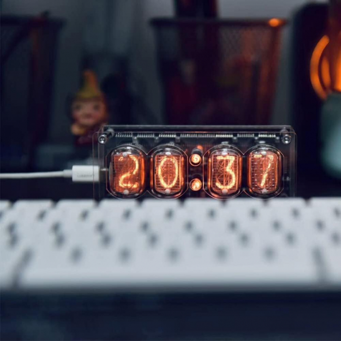 Ceas electronic vintage Nixie cu tuburi IN-12, RGB, telecomanda IR, afisaj ora/data, cronometru, alarma, USB-C [7]