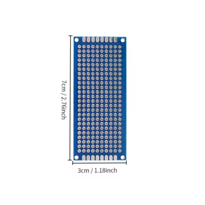 Set 2x Placa prototip PCB universala 3x7 cm double sided albastra, fibra sticla, pas 2.54mm, lipire THT, electronica DIY [3]