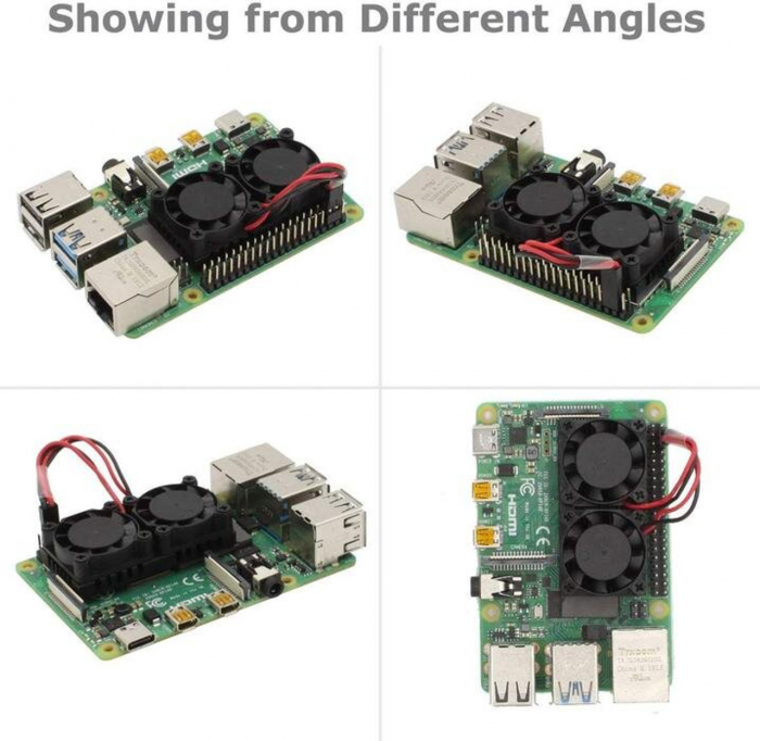 Kit radiatoare compatibil Raspberry Pi cu ventilator dublu OKN605-11 [3]