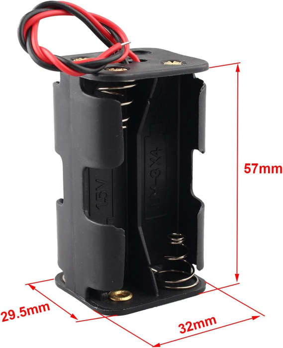 Suport baterii 4xAA, 6V, plastic ABS, fire conexiune, alimentare electronica, Arduino, DIY [2]