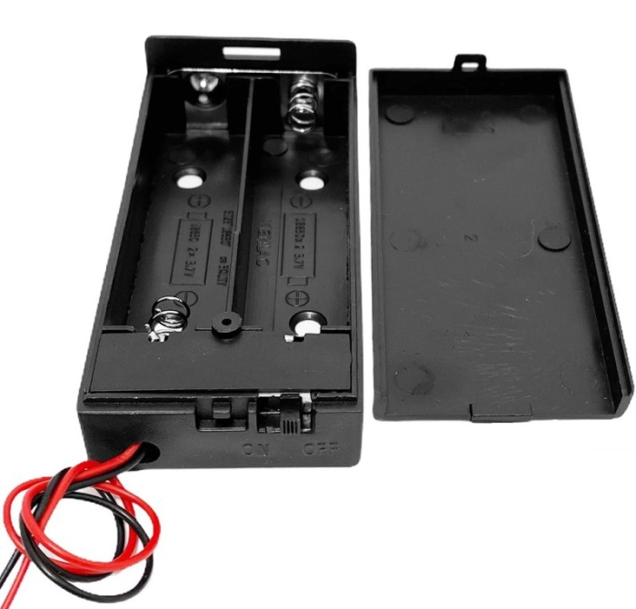 Suport baterii 2x18650, cu capac si buton ON/OFF, plastic ABS, cu cablu, 7.4V, 2S, DIY, Arduino, electronica [1]