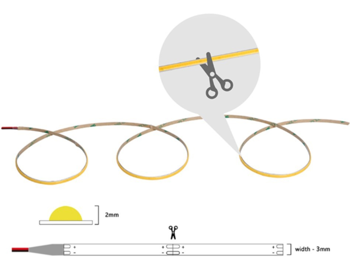 Banda LED COB alb cald, 3000K, 12V DC, 400 LEDs/m, 5m, latime 3mm, IP20 [3]