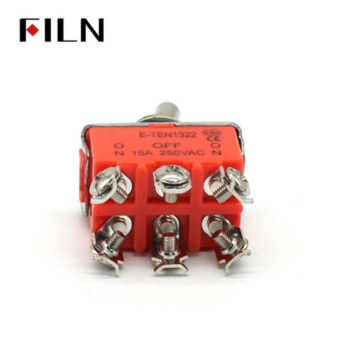 Intrerupator basculant cu mentinere, 3 pozitii, 6 pini cu surub, ON-OFF-ON, 15A 250V, DPDT, FL5-1322S [4]