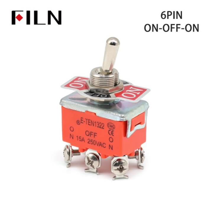 Intrerupator basculant cu mentinere, 3 pozitii, 6 pini cu surub, ON-OFF-ON, 15A 250V, DPDT, FL5-1322S [2]