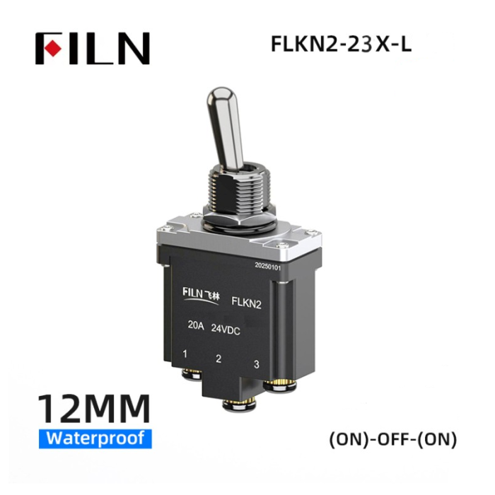 Intrerupator basculant fara mentinere, 3 pozitii, 6 pini cu surub, (ON)-OFF-(ON), 20A/24VDC, LED R+G, DP3T, FLKN2-23X-L [4]