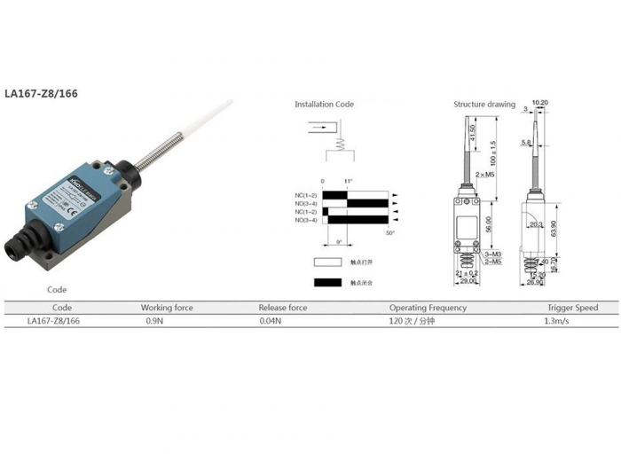 Comutator limitator cu arc cu varf din plastic Kenaida LA167-Z8/166 [3]