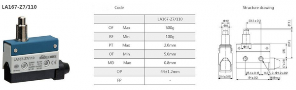 Comutator limitator cu push button fara retinere 24mm inaltime Kenaida LA167-Z7/110 [3]