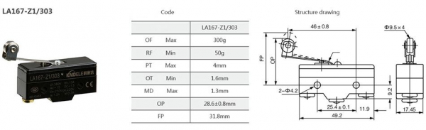Comutator limitator cu push button, lamela si rola Kenaida LA167-Z1/303 [3]