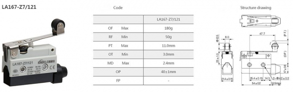 Comutator limitator de cursa cu lamela lunga si rola 68mm lungime Kenaida LA167-Z7/121 [3]