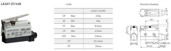 Comutator limitator de cursa cu lamela scurta 55mm lungime Kenaida LA167-Z7/140 [3]