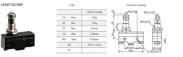 Comutator limitator de cursa cu rola 36mm inaltime LA167-Z1/308 [3]