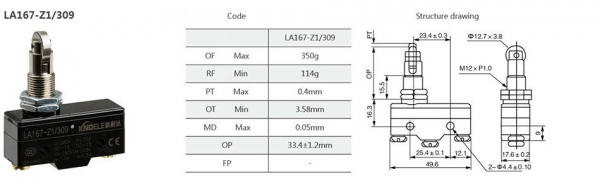 Comutator limitator de cursa cu rola 36mm inaltime Kenaida LA167-Z1/309 [3]