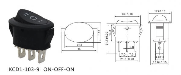 Comutator tip rocker ON-OFF-ON 250V/6A KCD1-103-9 [2]
