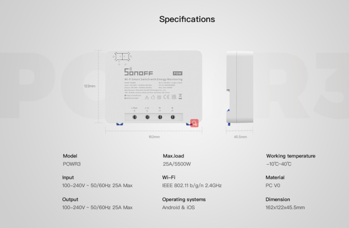 Comutator WiFi inteligent Sonoff POWR3 masurare consum energie 25A [4]