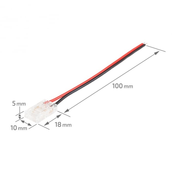 Conector 8mm pentru banda led cob, 2 pini, cablu 10cm, clips [4]