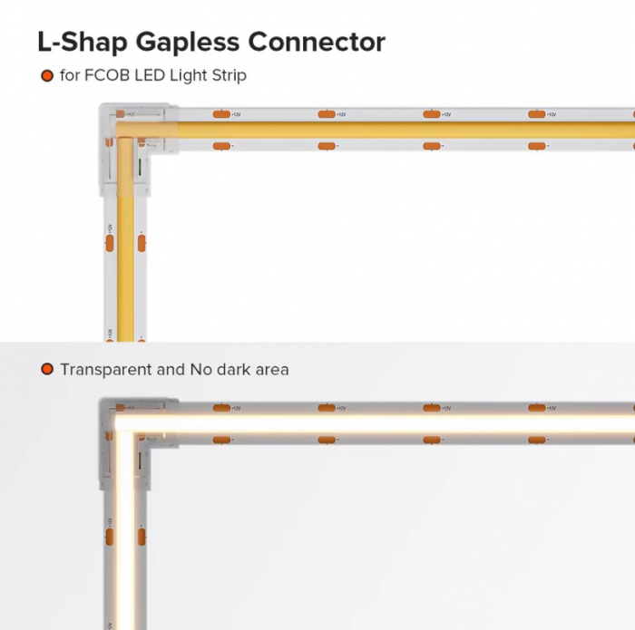 Conector L transparent pentru Banda LED FCOB 8mm, colt 90°, fara intrerupere de lumina [3]