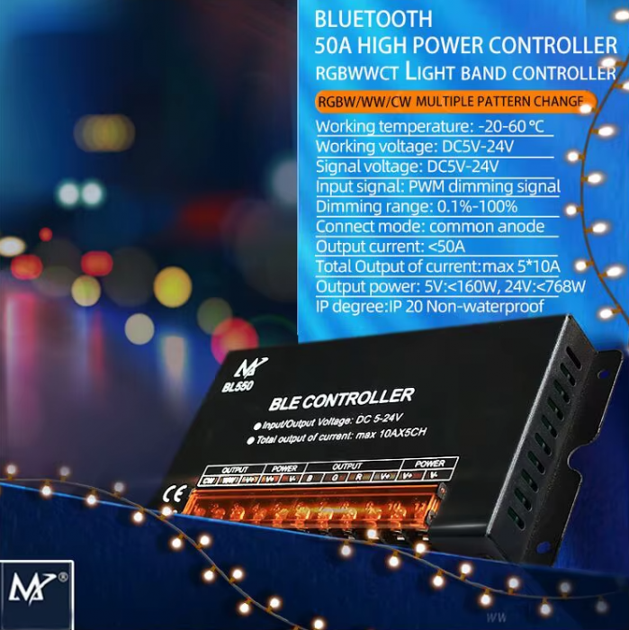 Controller Bluetooth pentru benzi LED RGB, RGBCW, RGBWW, DC 5V-24V, 50A, BL550-50A [3]