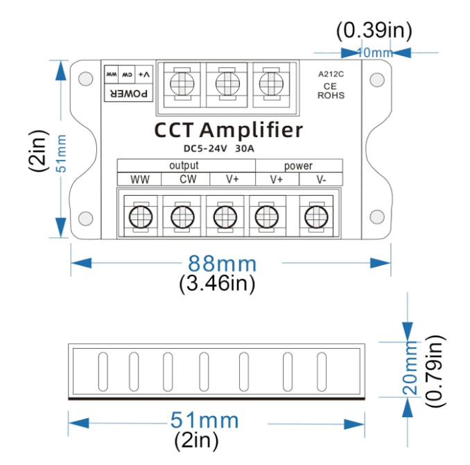 Amplificator pentru banda LED Dual White( WW, CW ), A212C, 5-24V , 30A, negru [3]