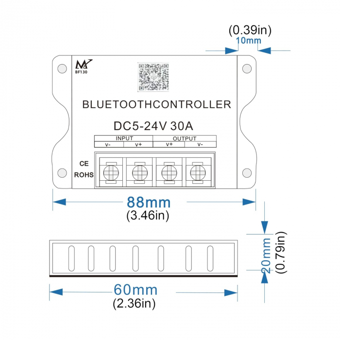 Controller dimmer Bluetooth pentru benzi LED monocrom, PWM, DC 5V-24V, 30A, BF130 [3]
