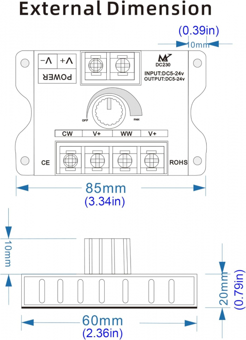 Controller dimmer pentru banda LED 2CH dual color, DC 5V-24V, 30A, DC230 [4]
