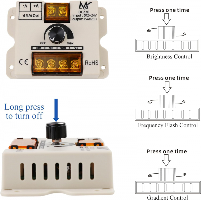 Controller dimmer pentru banda LED 2CH dual color, DC 5V-24V, 30A, DC230 [2]