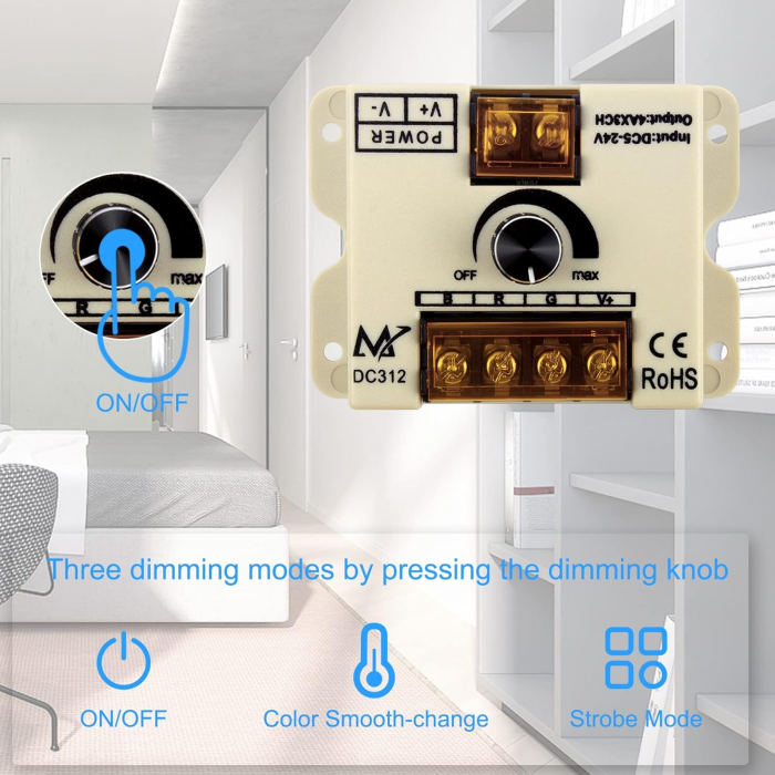 Controller dimmer LED RGB 3 canale x 4A, 5V-24V DC, comutator manual DC312-RGB [2]