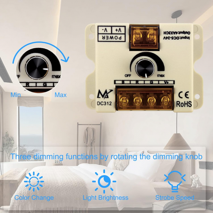 Controller dimmer LED RGB 3 canale x 4A, 5V-24V DC, comutator manual DC312-RGB [3]