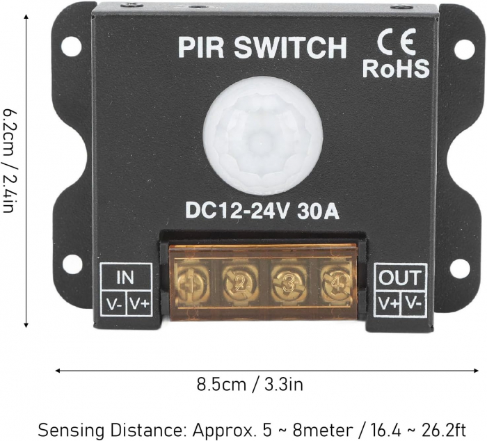 Senzor de miscare PIR pentru banda LED, DC 12V-24V, 30A, P130 [4]