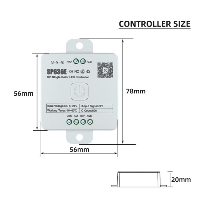 Controler LED SPI SP636E monocolor, 5-24V DC, semnal SPI, pana la 600 IC-uri [2]
