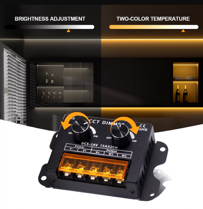 Controller banda LED, dimmer bicolor, 5V-24V DC, 2x15A, Dimmer-D212 [2]
