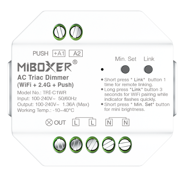 Controller Dimmer Led AC Triac, WiFi + 2.4Ghz + Push, Tuya, MiBoxer TRI-C1WR [2]