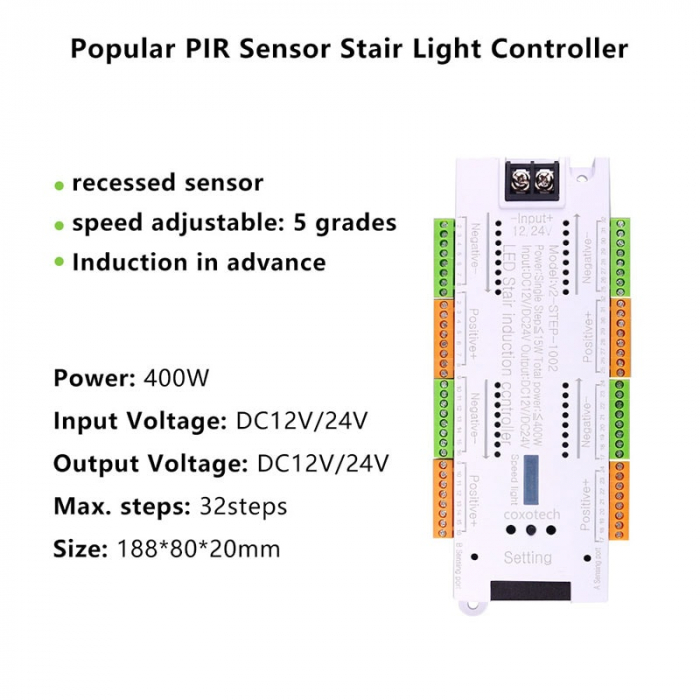 Controler de lumina cu senzor de miscare LED pentru scara, alb, 32 canale led36chw [4]