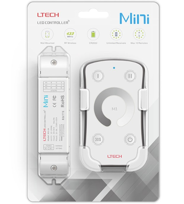 Controller LED wireless LTECH, M1+M3-3A, 3x3A, 12-24V, RF 433.92MHz, telecomanda inclusa, pentru benzi LED dimabile RGB/CCT [2]